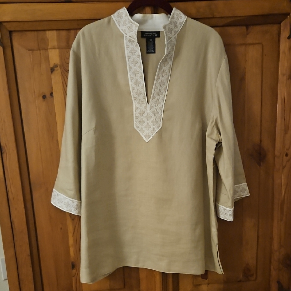 Jones New York Linen Top in Tan